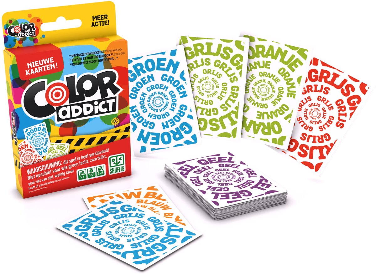 Shuffle ® color addict nieuwe editie - verslavend kaartspel voor jong oud - partyspel - familiespel