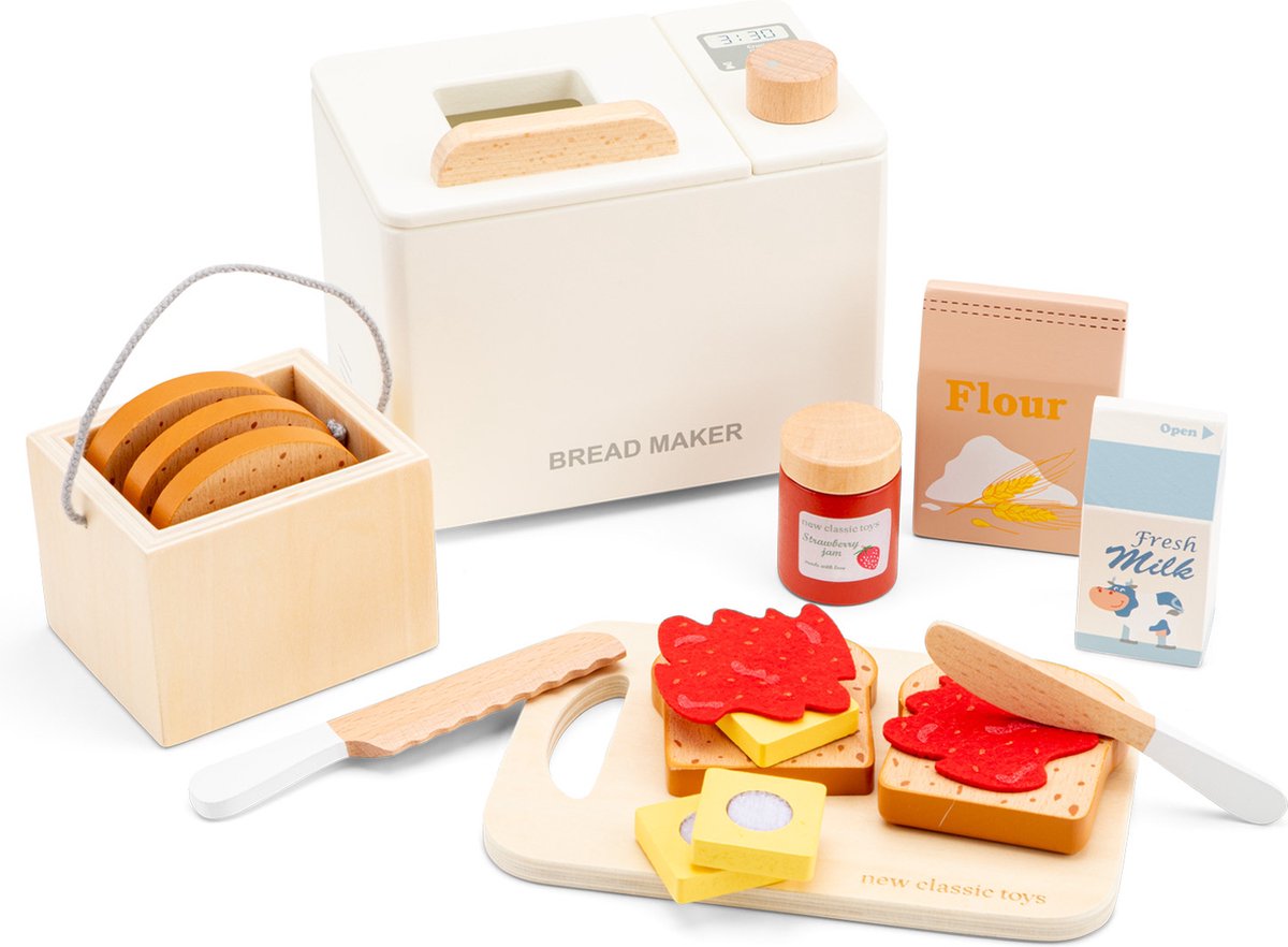 New classic toys ® houten speelgoed broodbakmachine - 17-delige speelset inclusief snijplank, brood, beleg accessoires - bakspeelgoed voor kinderen - fsc - rollenspel keukenspeelgoed - vanaf 3 jaar