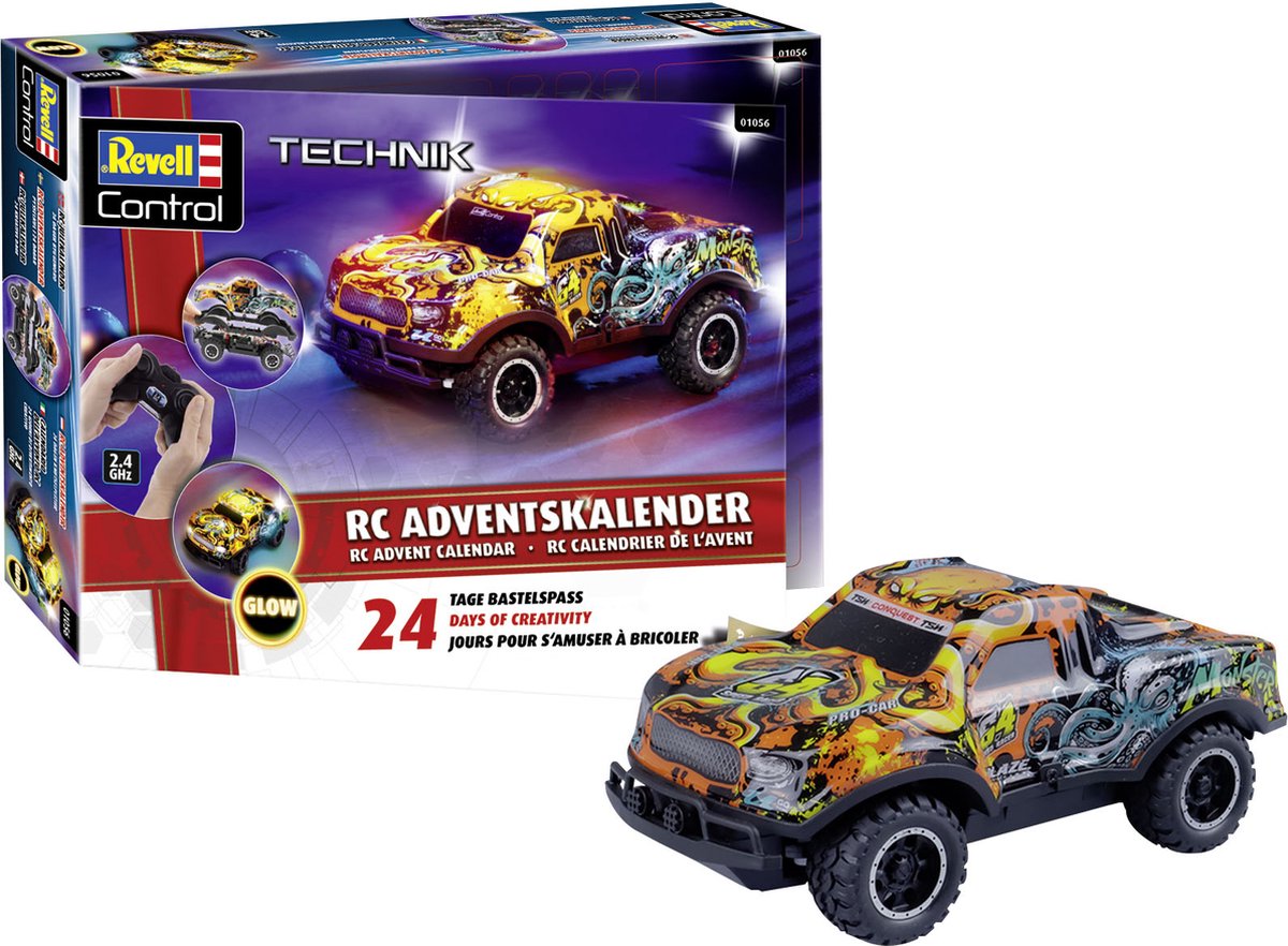 Revell adventskalender 2025 - 01056 rc auto - de ultieme kerstrijder - rc voertuig plastic kerstontwerp - 2,4 ghz - 1:22
