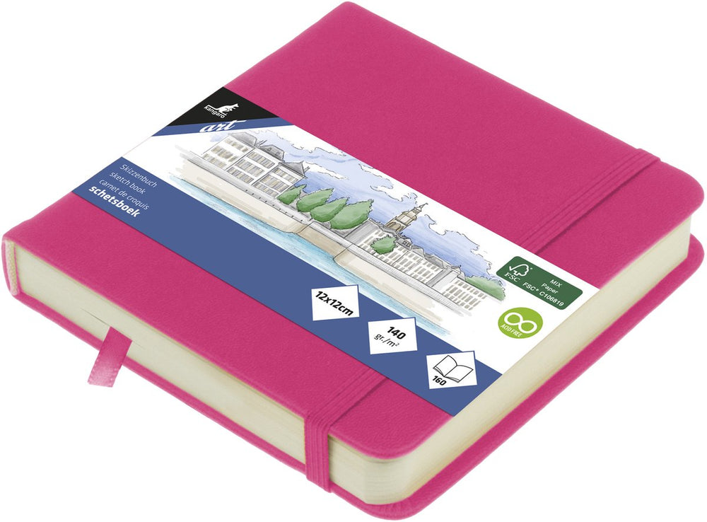 Kangaro schetsboek - 12x12cm - hot pink - met elastiek en lint