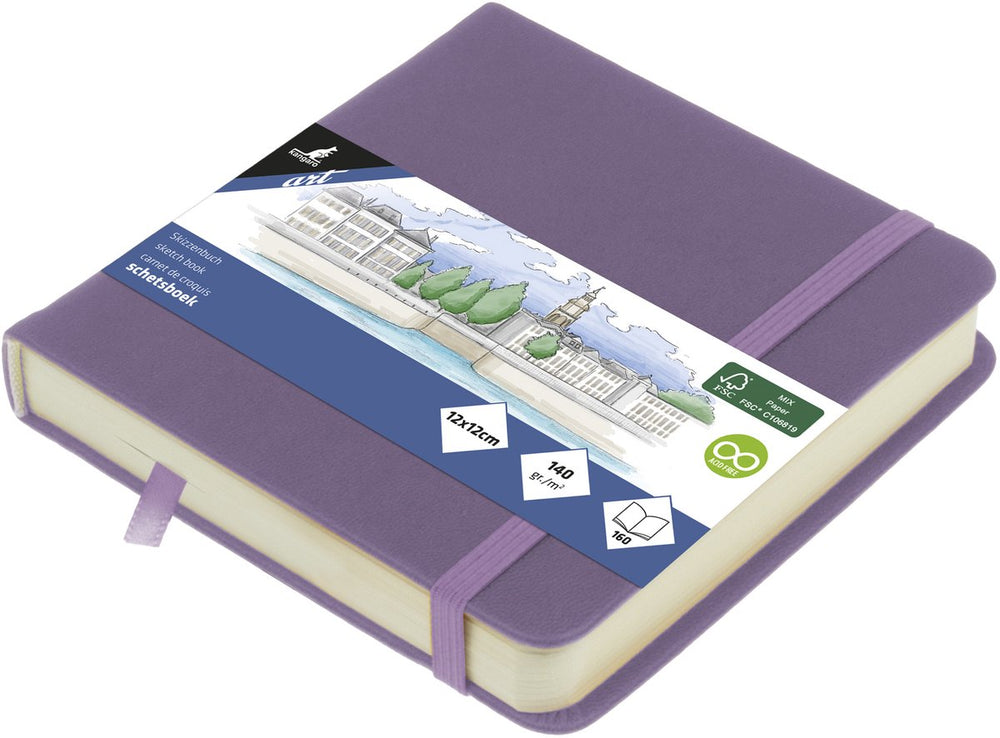 Kangaro schetsboek - 12x12cm - heather purple - met elastiek en lint
