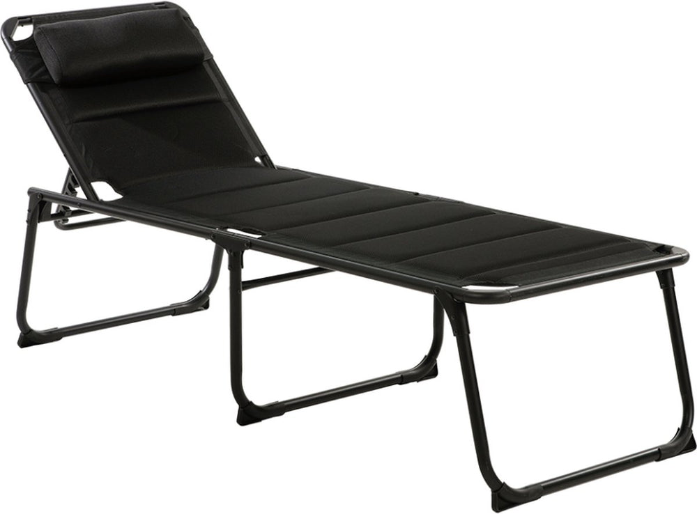Travellife barletta camping ligbed zwart (2024) - in 6 standen verstelbaar- water- en uv-bestendig - inclusief afneembaar hoofdkussen en draagriem