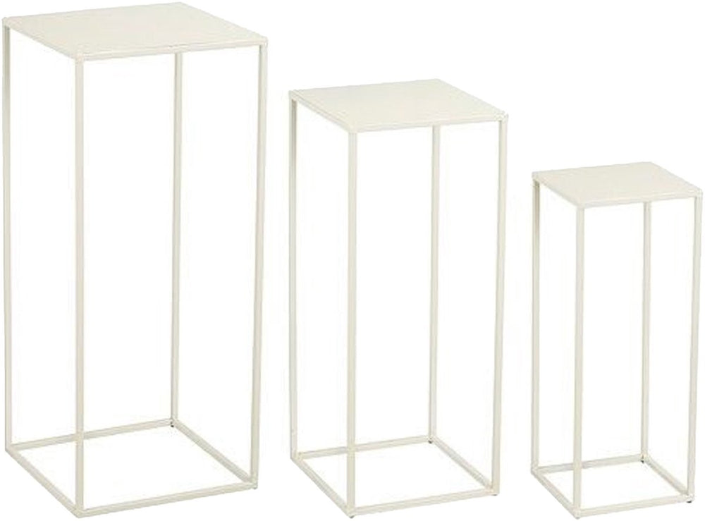 Mica decorations quinty bijzettafel - set van 3 - l30 x b30 x h70 cm - metaal - gebroken wit