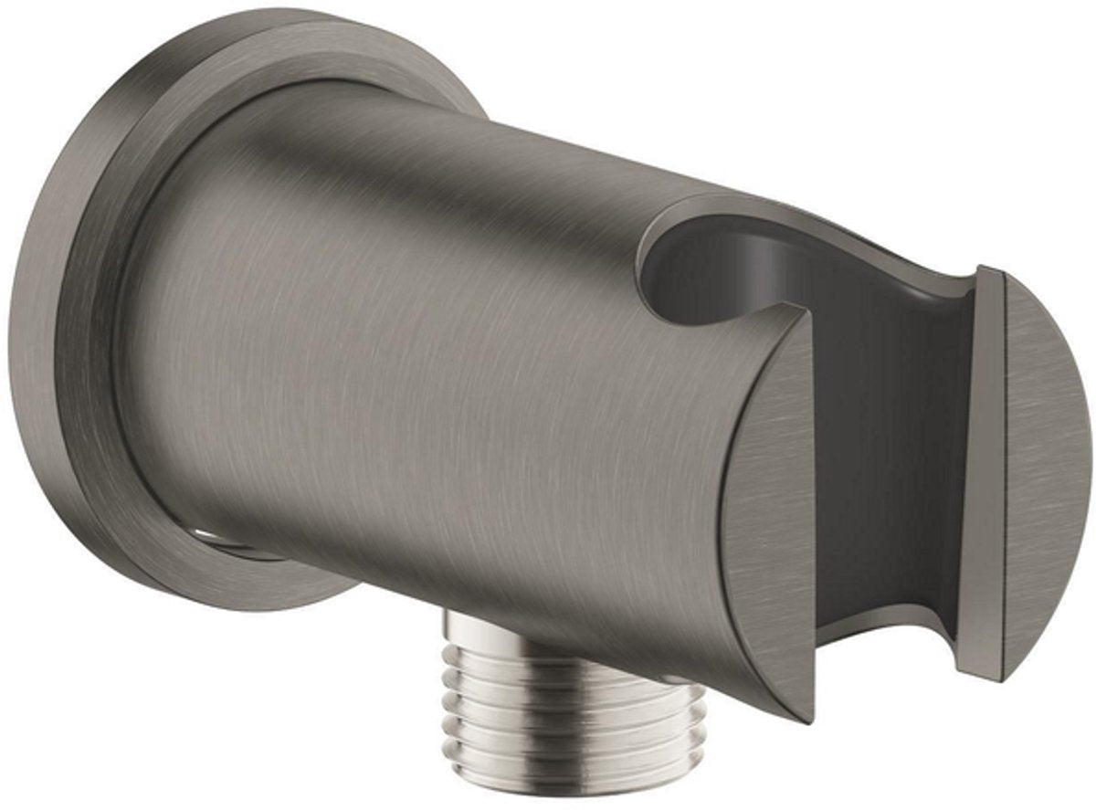 Grohe rainshower wandaansluitbocht - 1 2 - met houder - ronde rozet - hard graphite geborsteld