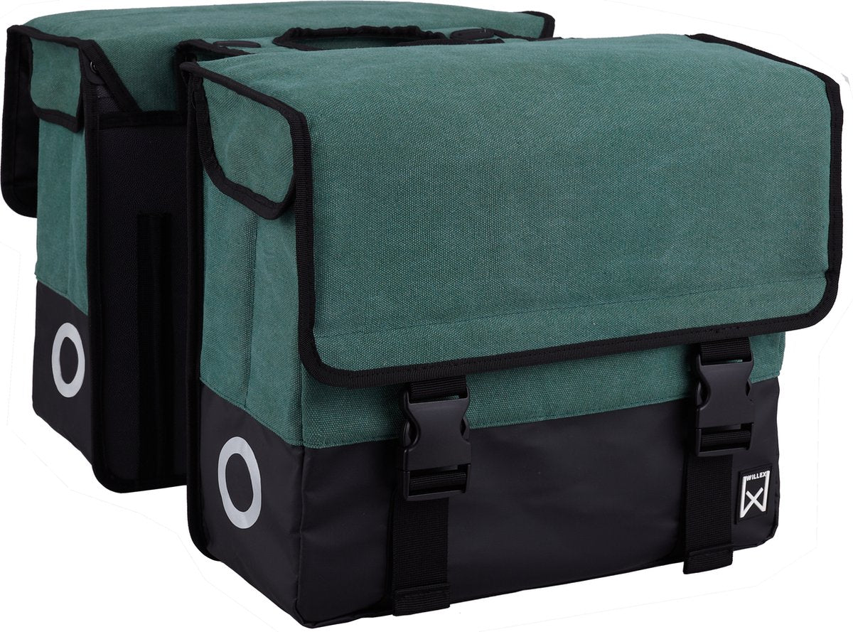 Willex dubbele fietstas - canvas - reflectie - 48 liter - universele bevestiging - hunter green matt black 48l