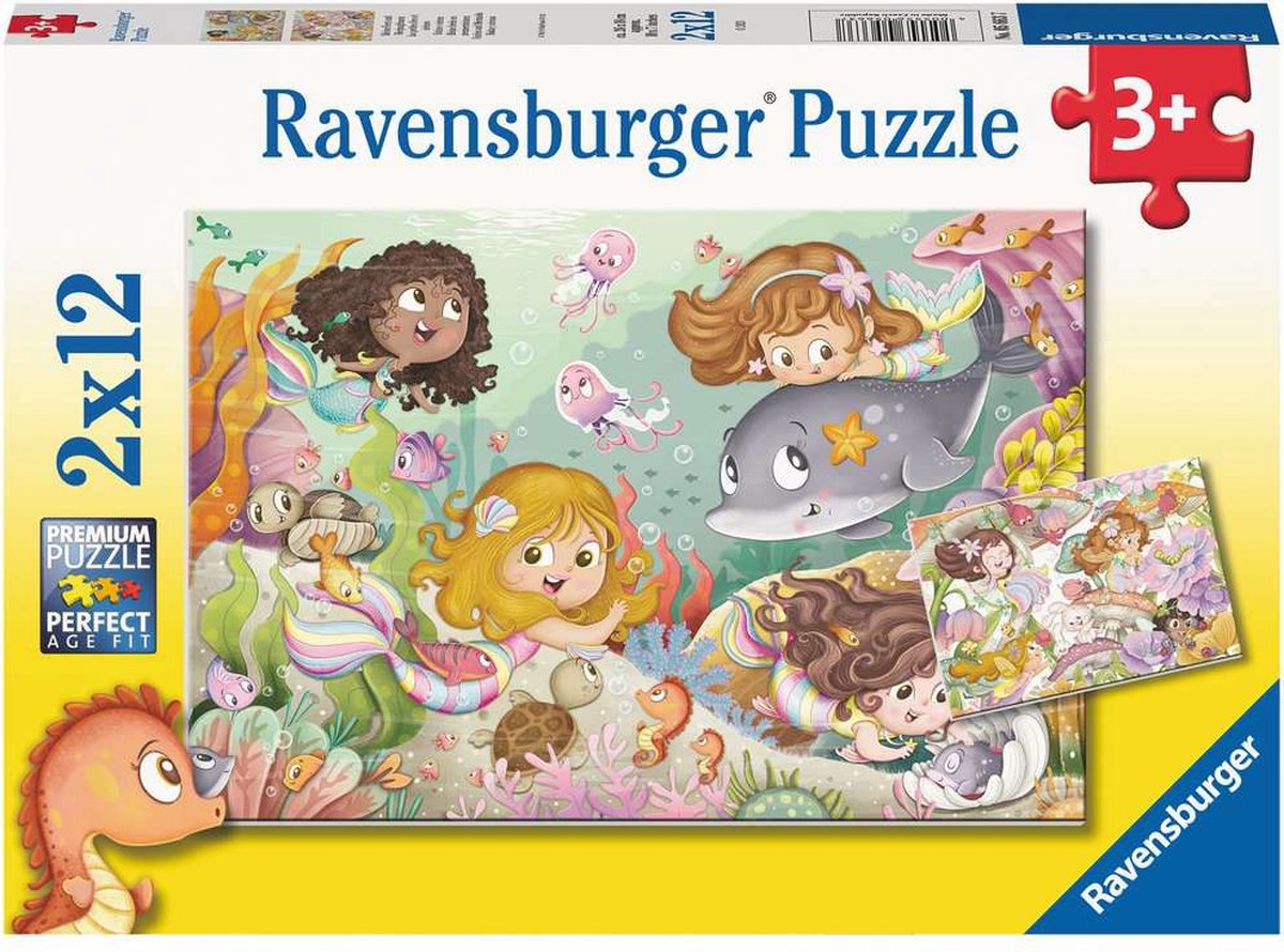 Ravensburger puzzel kleine feeã«n en zeemeerminnen - legpuzzel - 2x12 stukjes