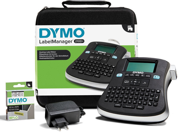 Dymo draagbare labelmanager 210d-labelmakerkit | qwertz-toetsenbord | met zwart-witte d1-labels van 12 mm en een draagkoffer