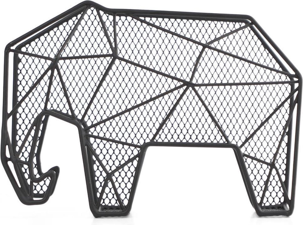 Kikkerland brievenhouder - grafische olifant - zwart - organiser - metaal - 25x15x9cm