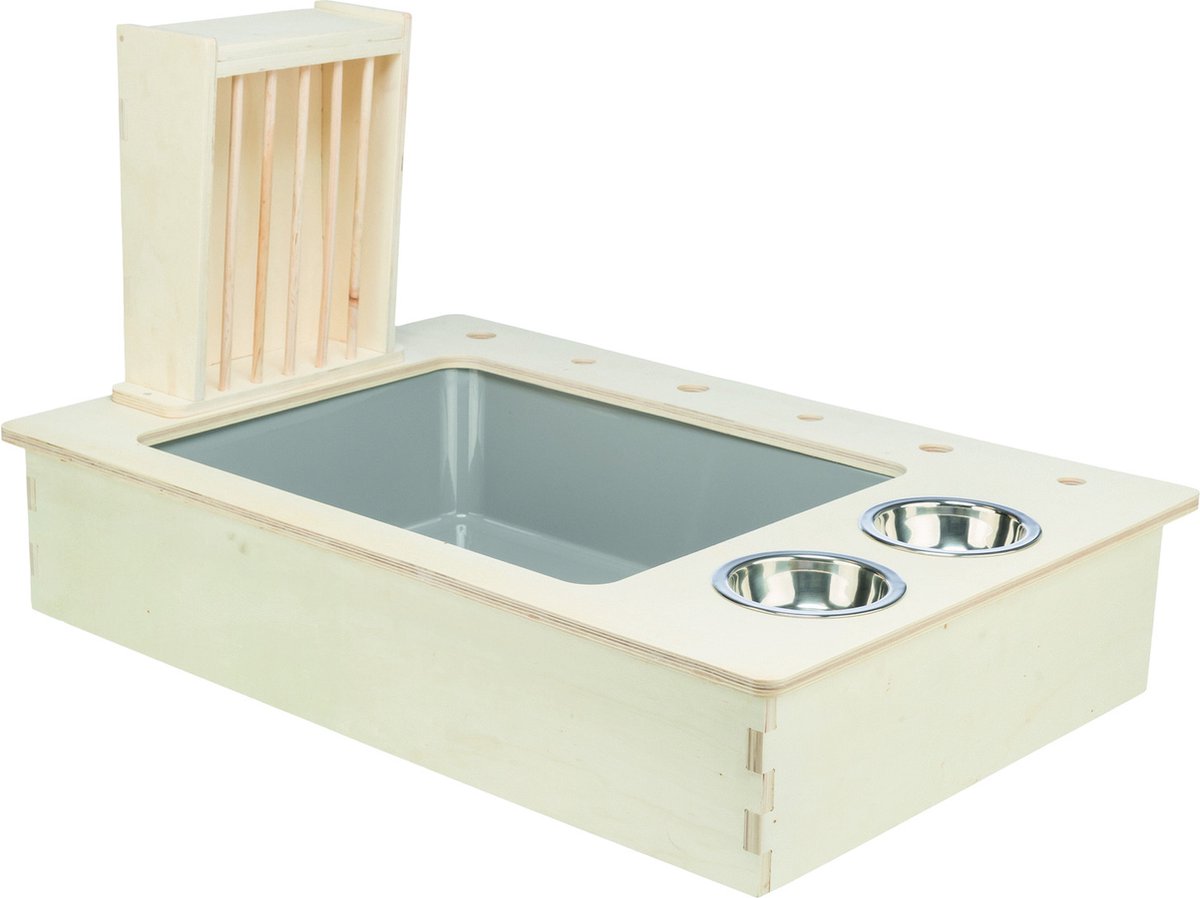Trixie voederstation met voerbak waterbak hooiruif hout naturel