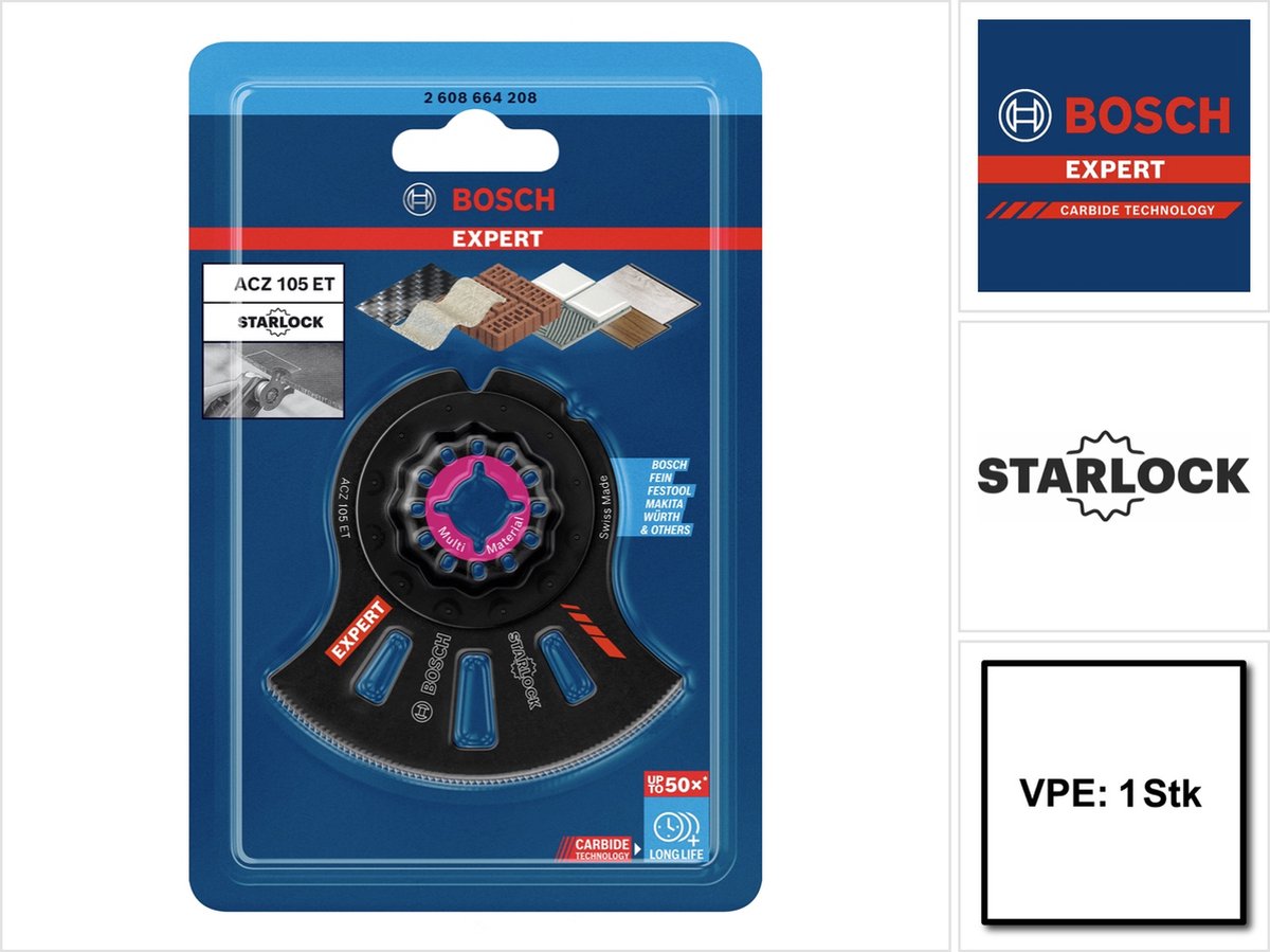 Bosch expert multi material acz 105 et segmentzaagblad starlock 105 mm 1 st. ( 2608664208 ) hardmetaal