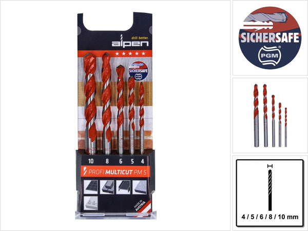Alpen borenset profi multicut 5-delig 4,5,6,8,10mm rond