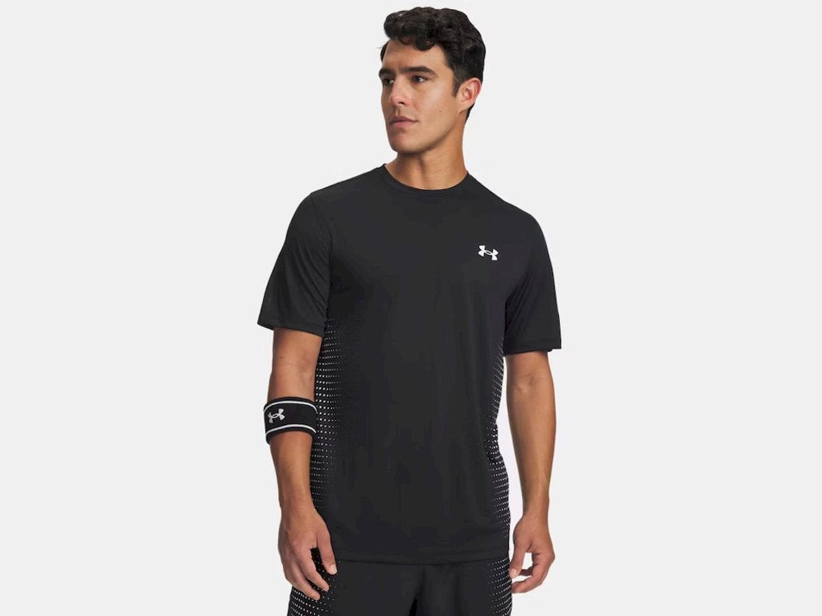 Under armour ua tech play short sleeve-blk heren sportshirt - zwart wit