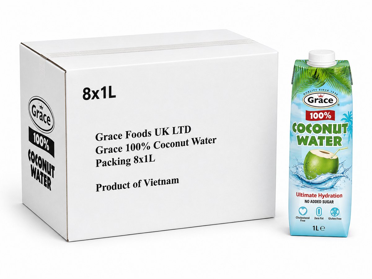 Grace 100% kokoswater - 8 x 1l - voordeelverpakking