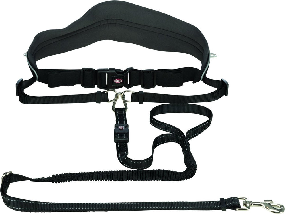 Trixie looplijn met heupriem hands free - riem - 120 cm x 12 cm - zwart