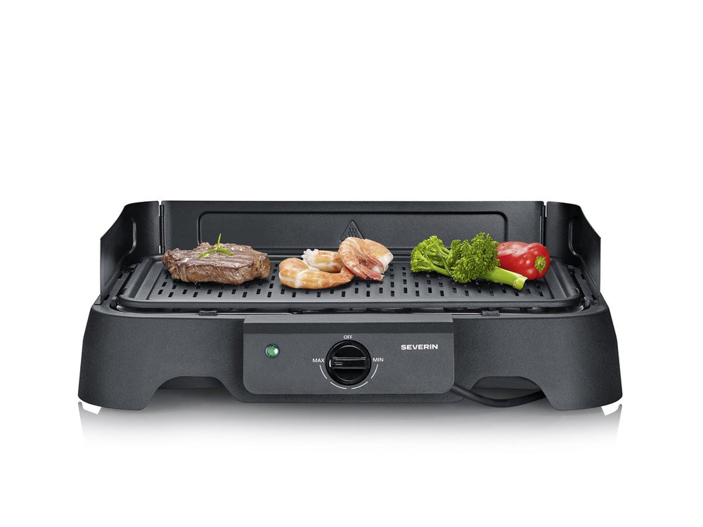 Severin pg 8595 tafelgrill – 2000 w – aluminium grillplaat – glad geribbeld – zwart
