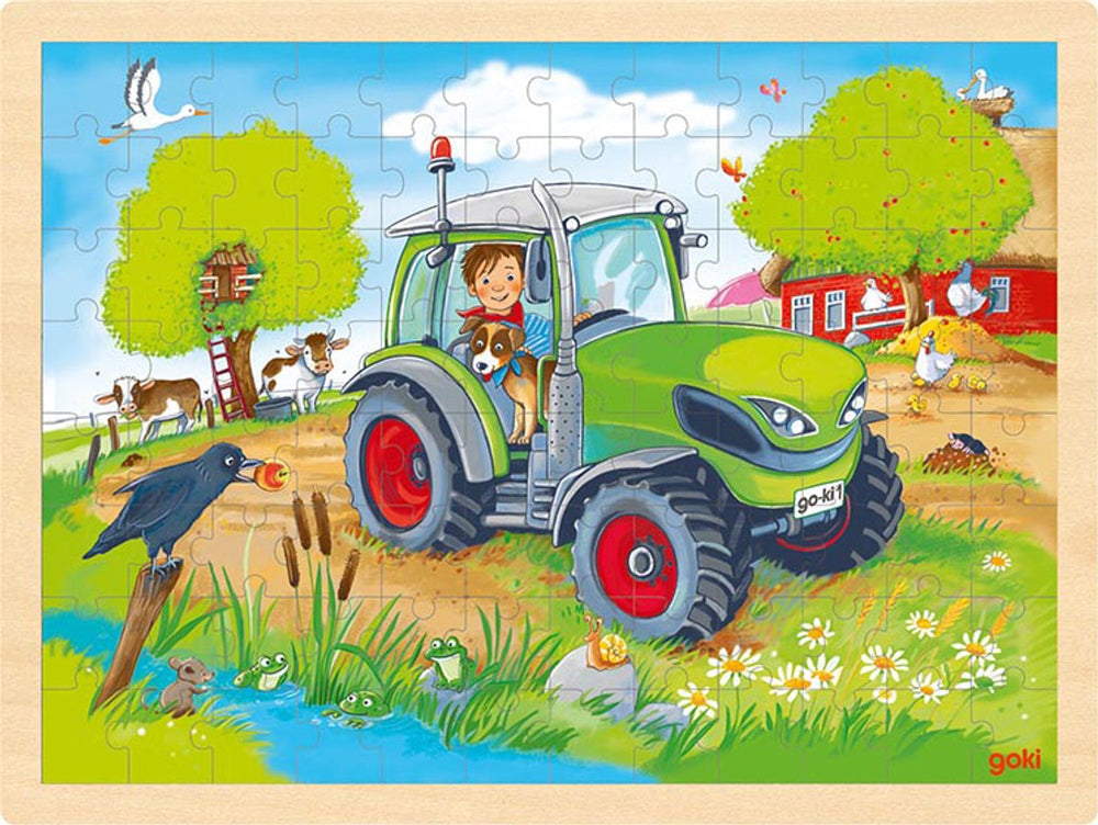 Goki houten legpuzzeltractor, 96st.
