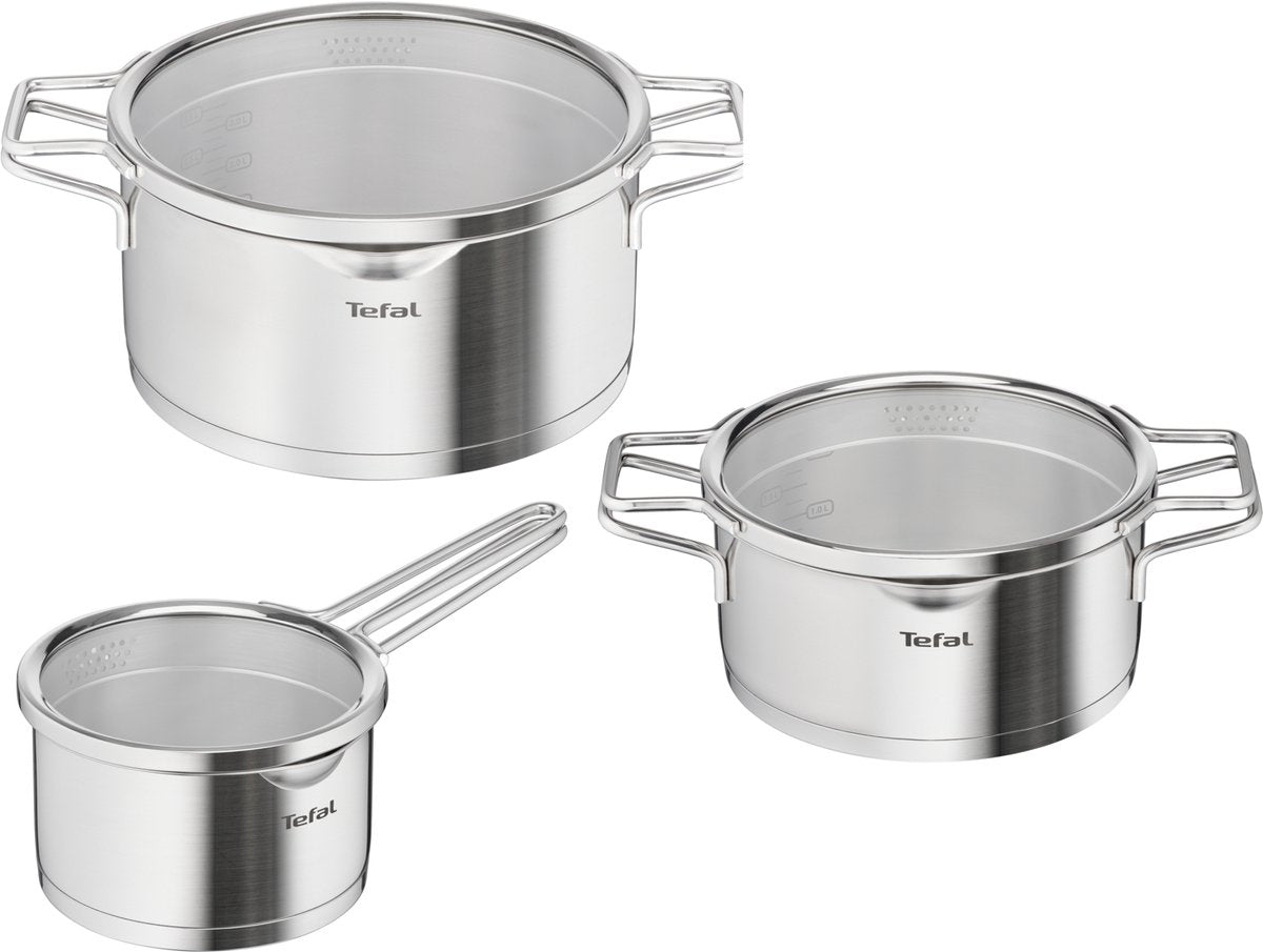 Tefal nordica - pannenset - 3-delig - inductie - rvs - geschikt voor alle warmtebronnen