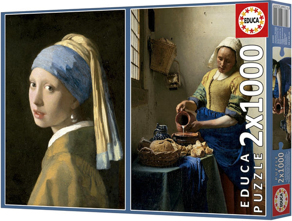 Educa puzzelset kunst - vermeer meisje met de parel melkmeisje 2x1000 stukjes.