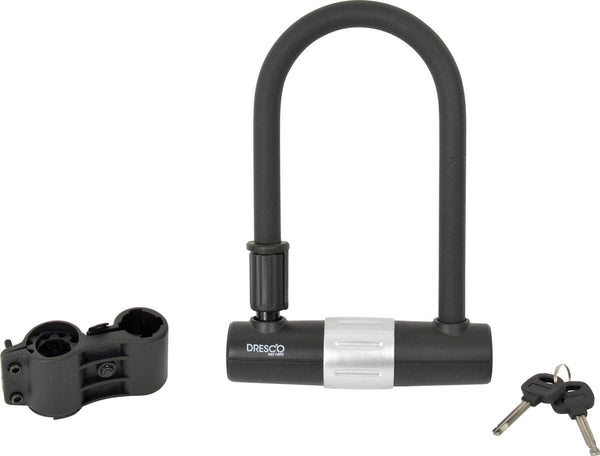 Dresco beugelslot - dikke 16mm u-beugel - van gehard staal – dubbele vergrendeling -binnenmaat 100mm breed 190mm hoog - speciale coating voorkomt beschadigingen - verzonken cilinder – snel sluiting - met framebevestiging 2 opvulringen