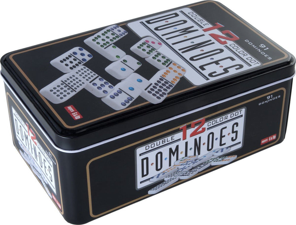 Engelhart domino dubbel 12 – 91 stenen met gekleurde ogen – compact blik – klassiek spel voor thuis – strategisch familiespel -