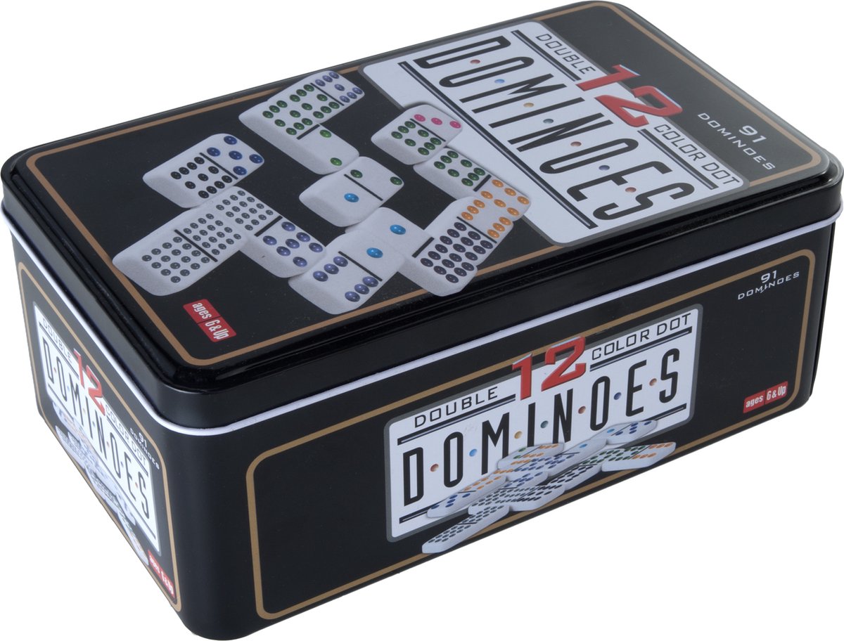 Engelhart domino dubbel 12 – 91 stenen met gekleurde ogen – compact blik – klassiek spel voor thuis – strategisch familiespel -