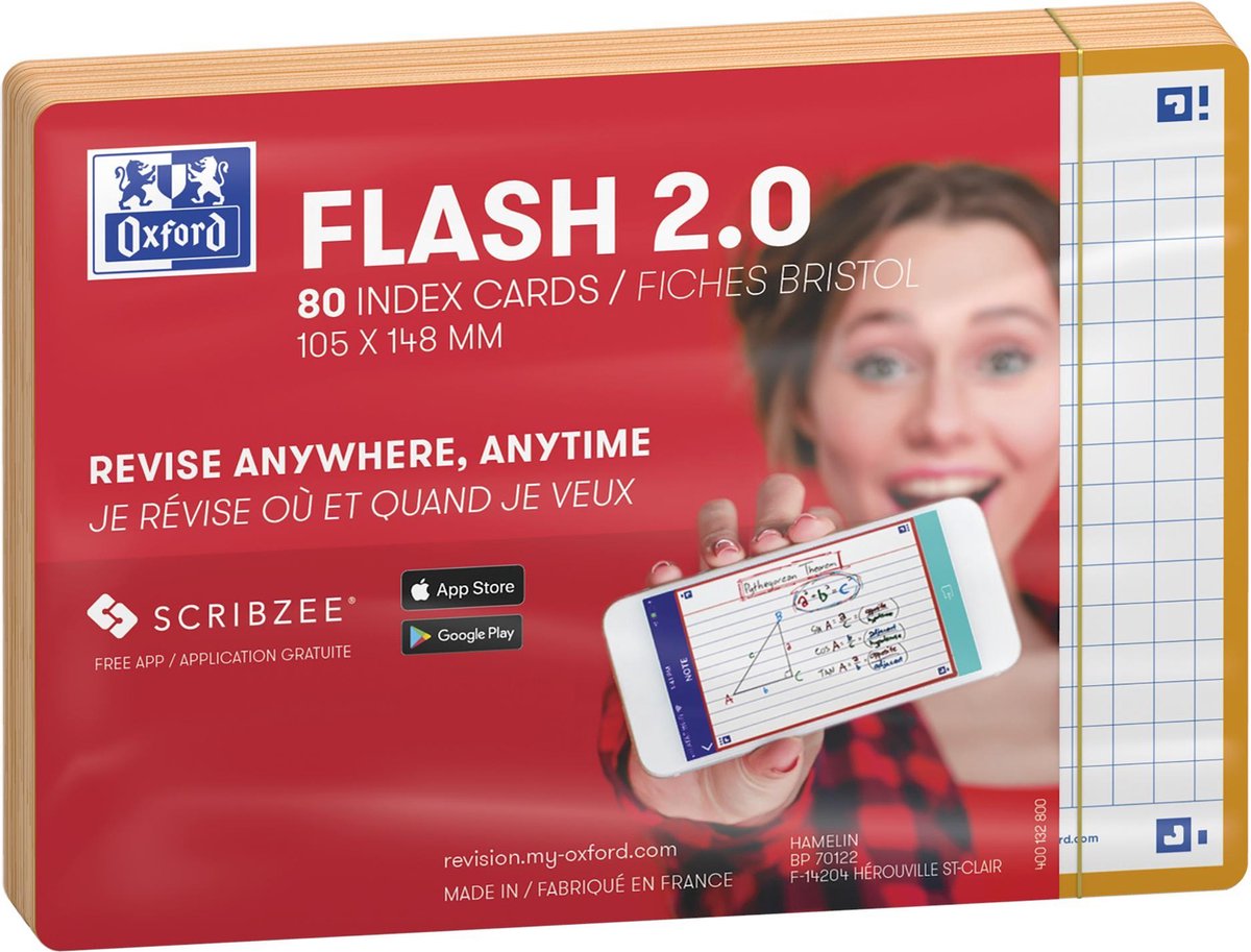 Oxford flash 2.0 - flashcards - geruit 5mm - a6 - oranje rand - 80 stuks
