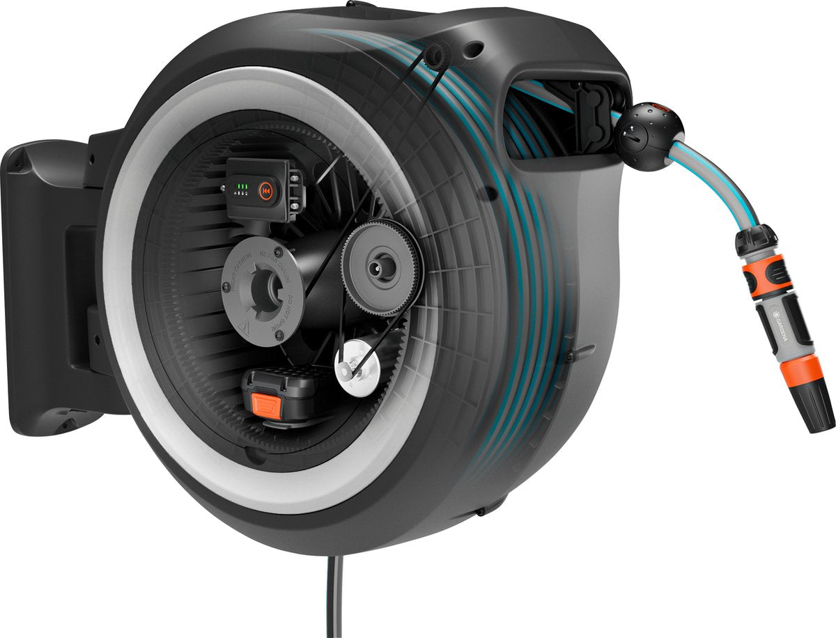 Gardena powerroll xl accu-slanghaspel set - grijs-wit - 35 m