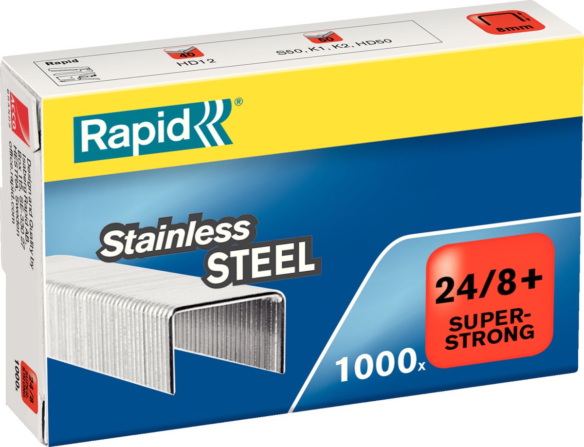 Rapid superstrong nietjes 24 8mm - 1000 stuks - rvs