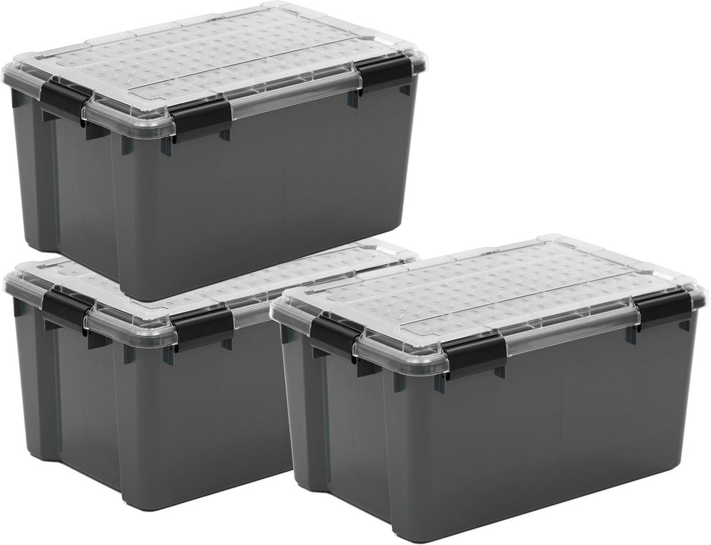 Iris outdoor opbergbox met polycarbonaat deksel - 45l - beste allround keuze – waterdicht luchtdicht - kunststof - grijs transparant zwart - set van 3