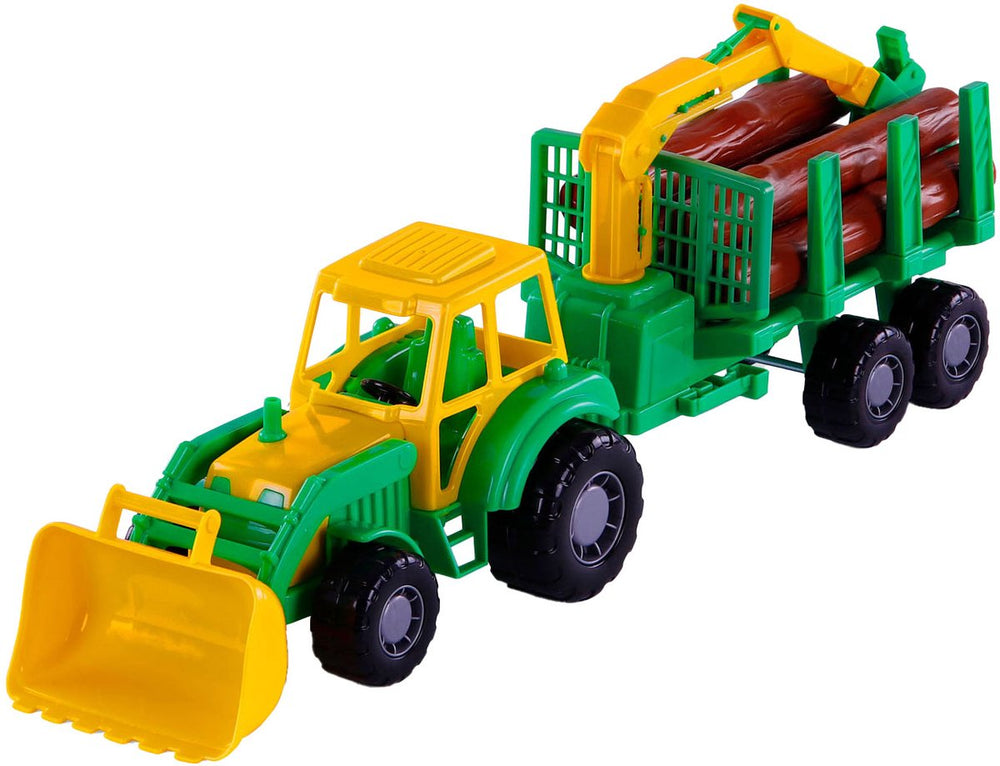 Cavallino junior tractor met kraan aanhangwagen en hout, 46cm