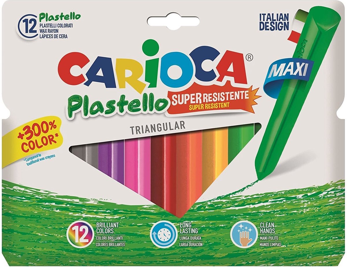 Carioca - maxi driehoekige plastic waskrijtjes - 12 stuks