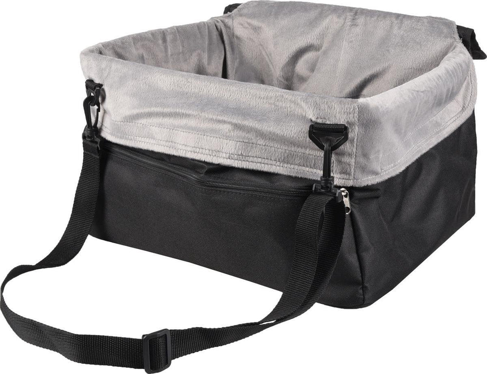 Flamingo autostoel hond – autostoel ula zwart – 41x36x25cm – pluche reisstoel met verstevigd frame – veilig comfortabel voor kleine honden