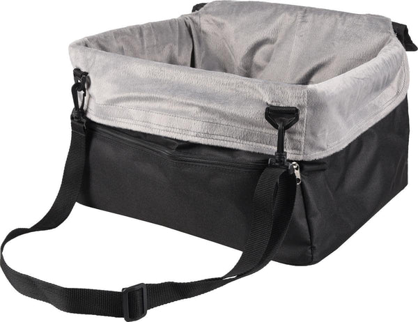 Flamingo autostoel hond – autostoel ula zwart – 41x36x25cm – pluche reisstoel met verstevigd frame – veilig comfortabel voor kleine honden