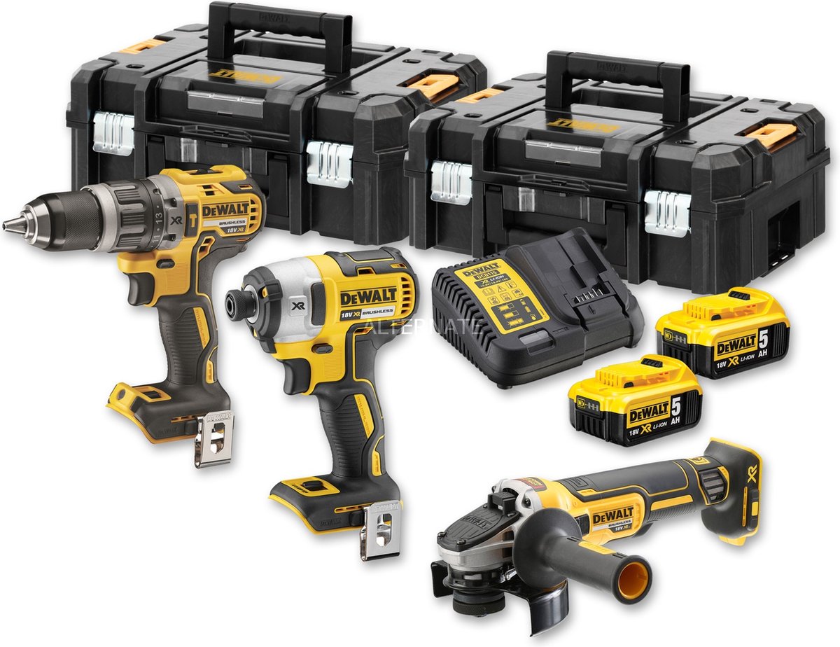 Dewalt dck384p2t-qw | 18v xr combiset | dcd796 + dcf887 + dcg405 | 2 x 5.0ah accu en multilader | 2x tstak - dck384p2t-qw