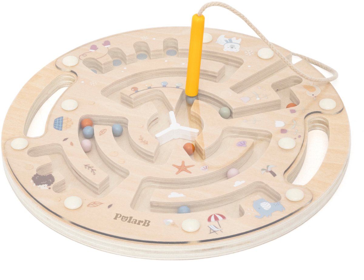 Polarb 4 seasons magnetisch doolhof – educatief houten speelgoed – 18+ maanden