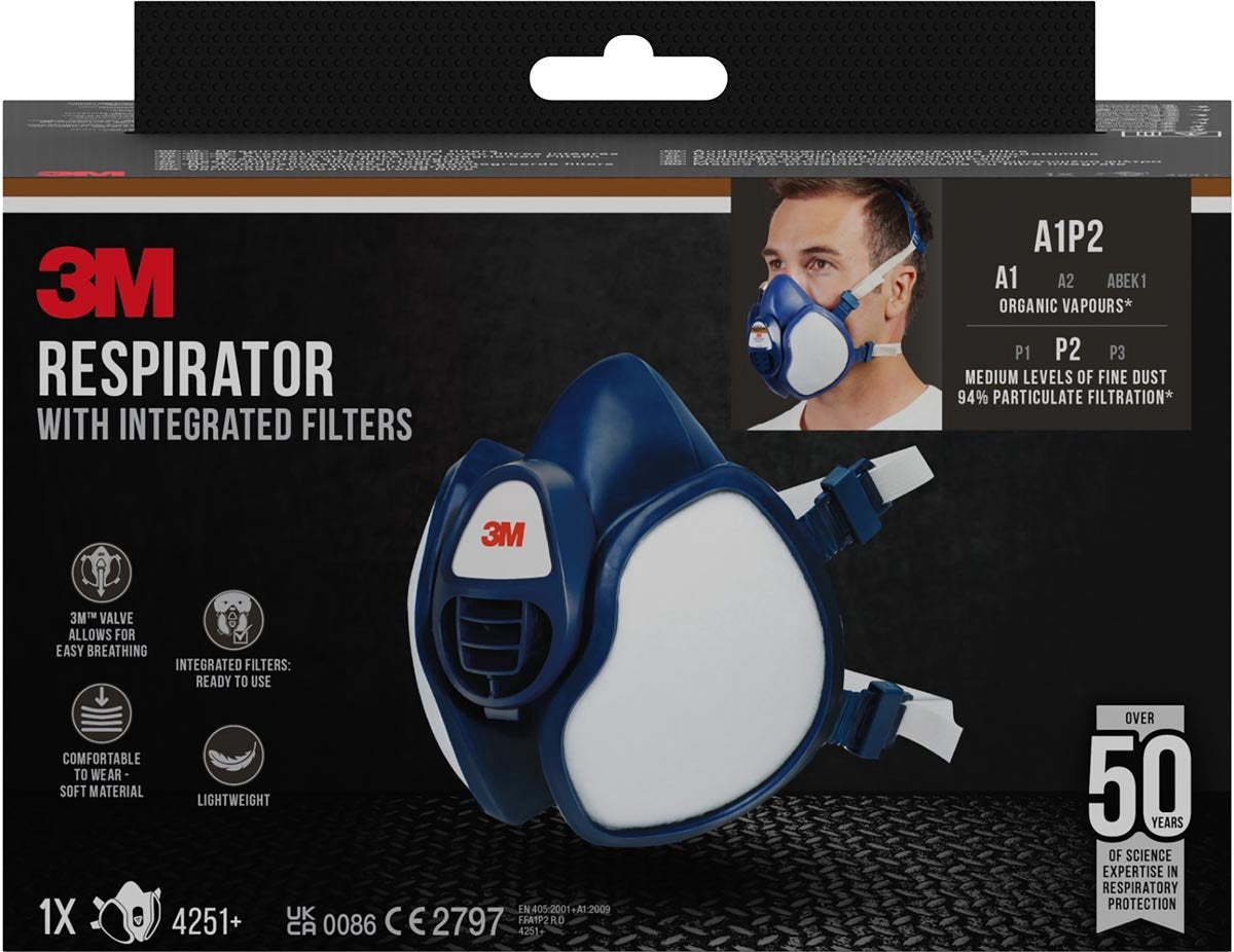 3m mondmasker met geïntegreerde filters, herbruikbaar, biedt a1p2 ademhalingsbescherming