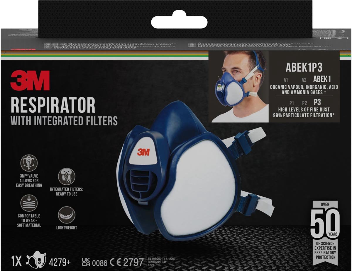3m mondmasker met geïntegreerde filters | herbruikbaar | biedt abek1p3 ademhalingsbescherming