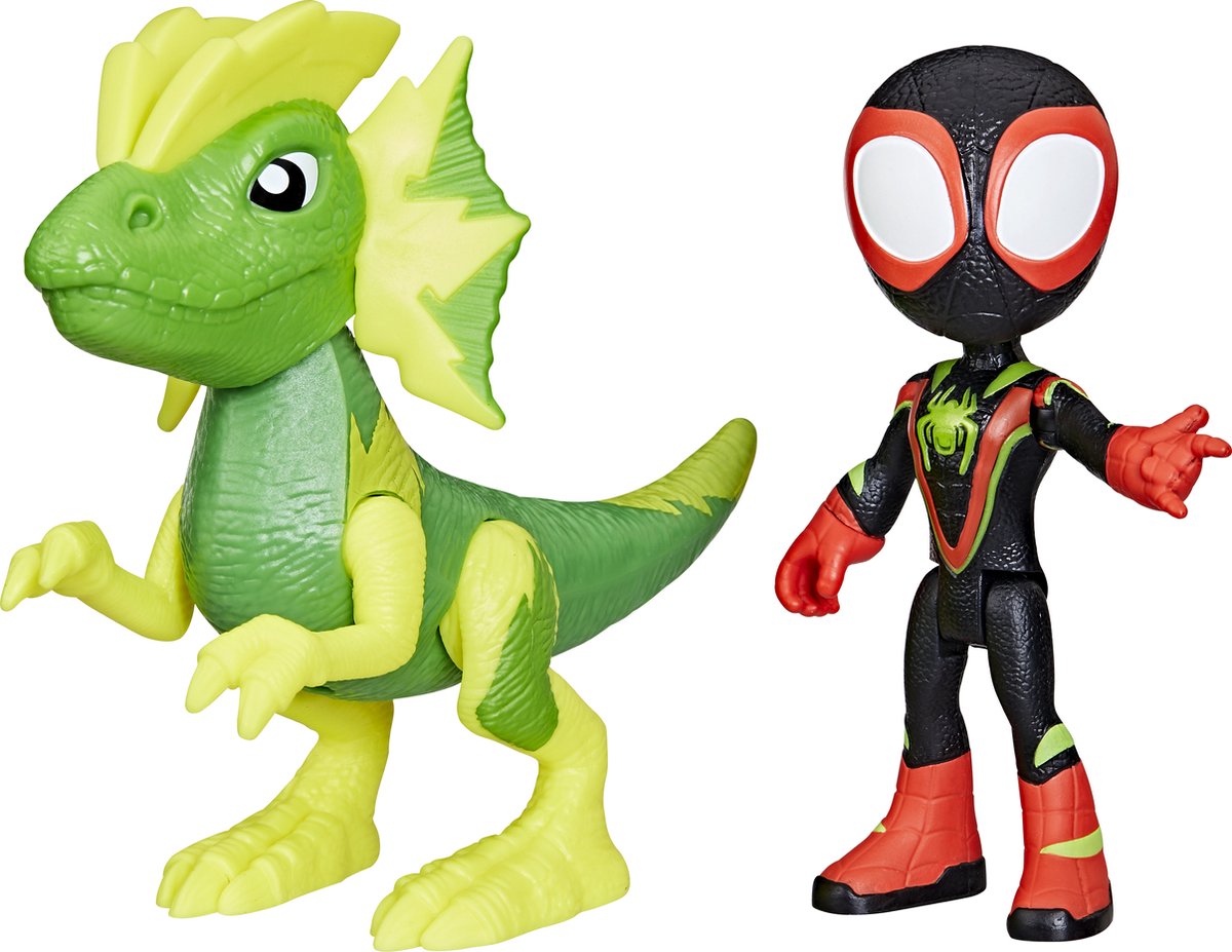 Spider-man marvel spidey and his amazing friends - dino-webs miles morales en electrosaurus - actiefiguur - 10 cm