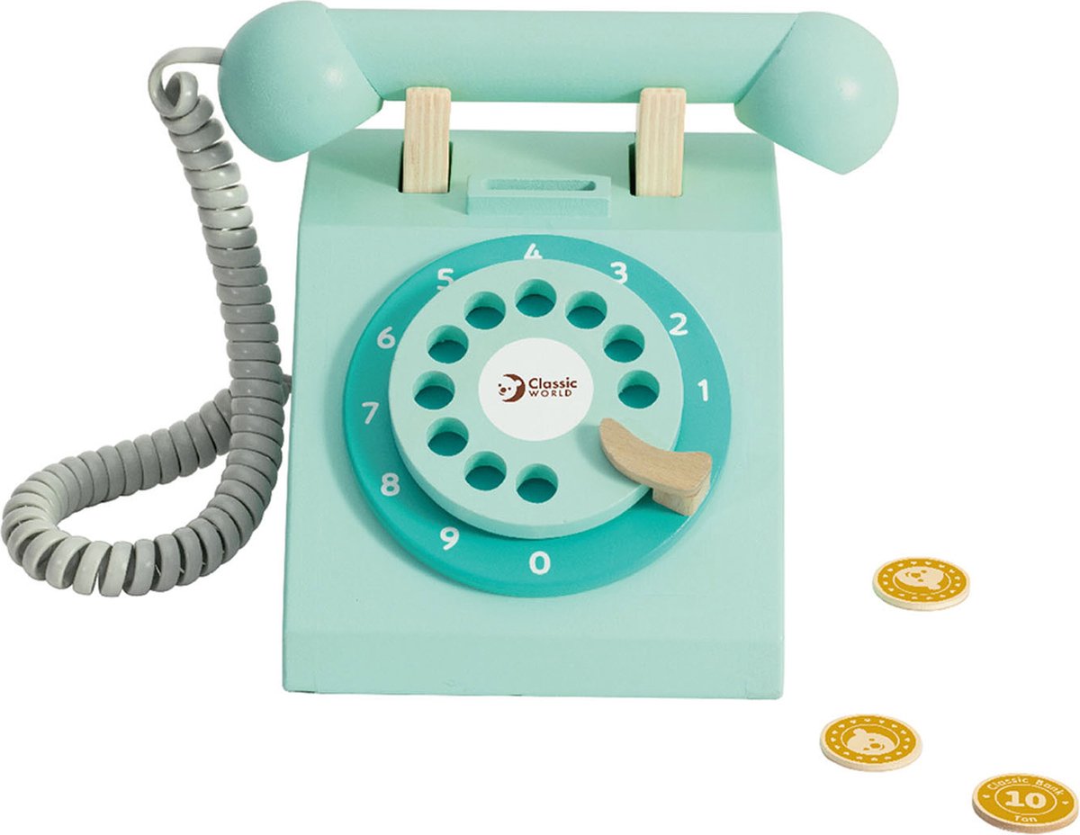 Klassieke Wereld Wereld Houten Retro Telefoon Turquoise