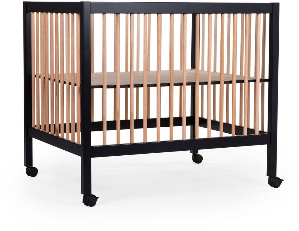 Childhome park 97 box met wieltjes - verstelbaar op 3 hoogtes - hout – zwart naturel - 98 x 78 x 82 cm