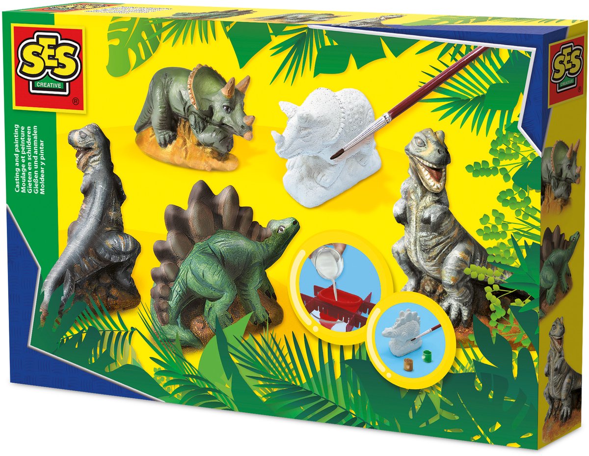 Ses creative – gieten en schilderen – dino’s – met gietmallen, gips, verf en penseel – vanaf 5 jaar