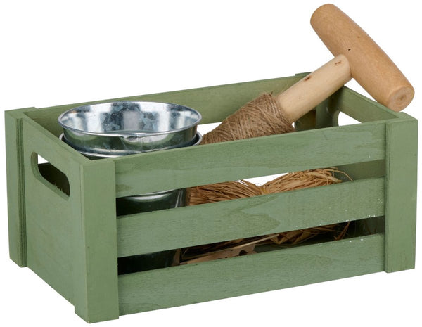 Kinzo tuingereedschap set - tuinierset met houten tuinkist en 2 metalen plantenpotten - tuinaccessoires set voor planten verzorging - kweekset planten met plantlabels set - groen