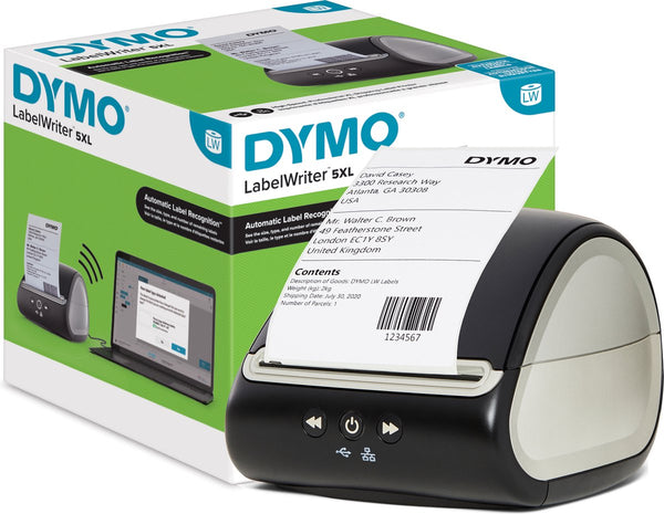 Dymo labelwriter 5xl labelprinter | automatische labelherkenning | drukt extra brede verzendlabels af voor postnl, bol, dhl en meer | perfect voor webwinkeliers | tweepolige eu-stekker