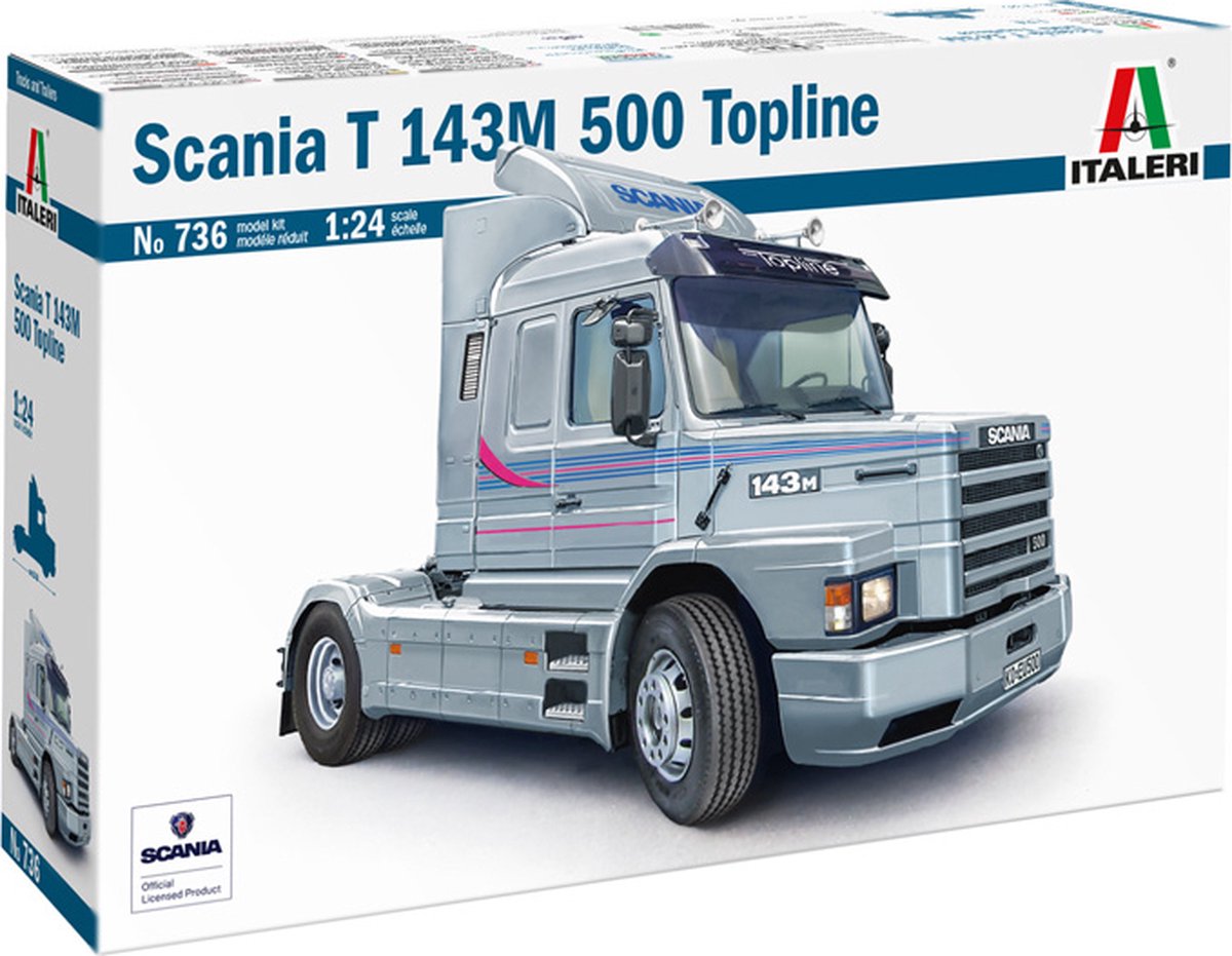 Italeri modelbouwpakket auto - 0736 scania t143m 500 torpedo topline 4x2 - vrachtwagen plastic - 1:24 - modelbouw