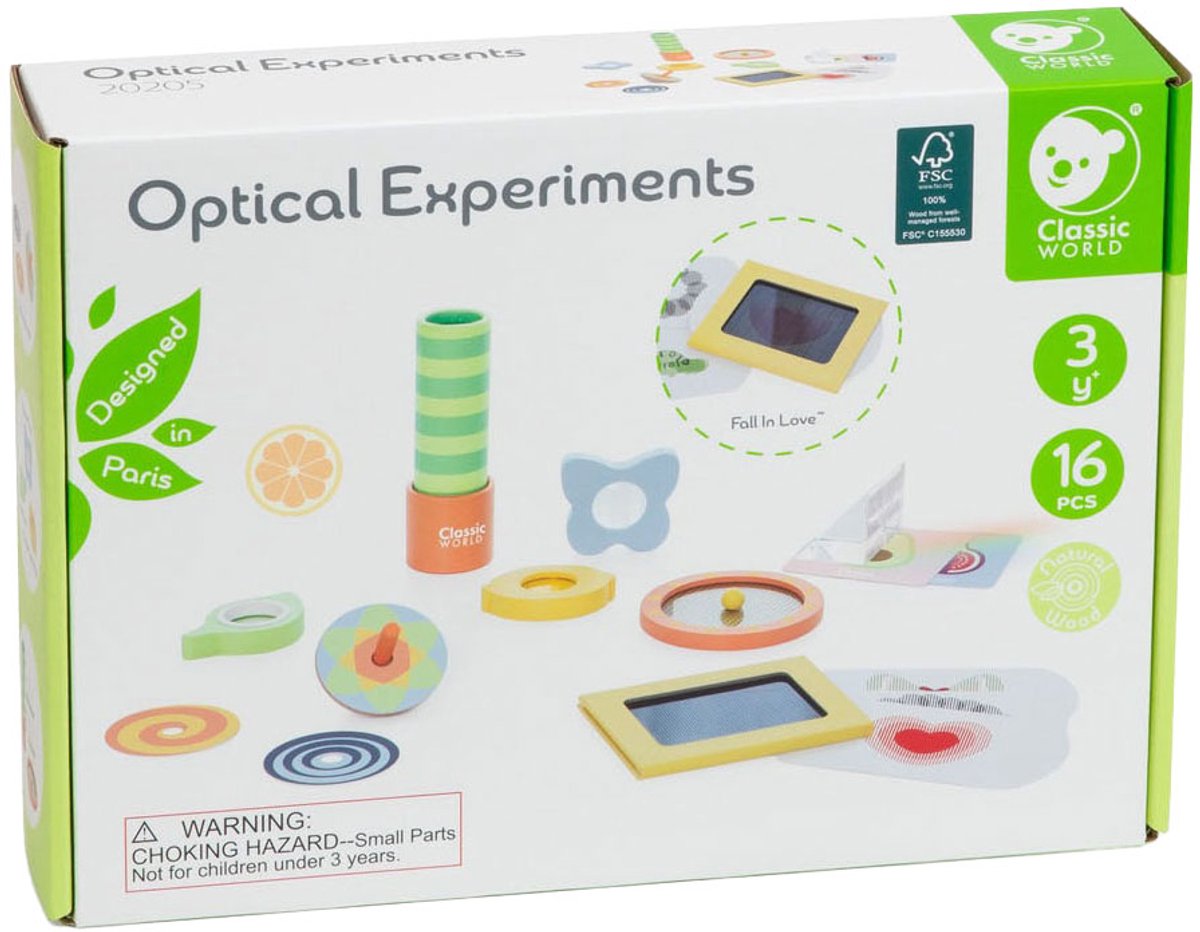 Klassieke wereld optische experimenten houten speelset, 16dlg.