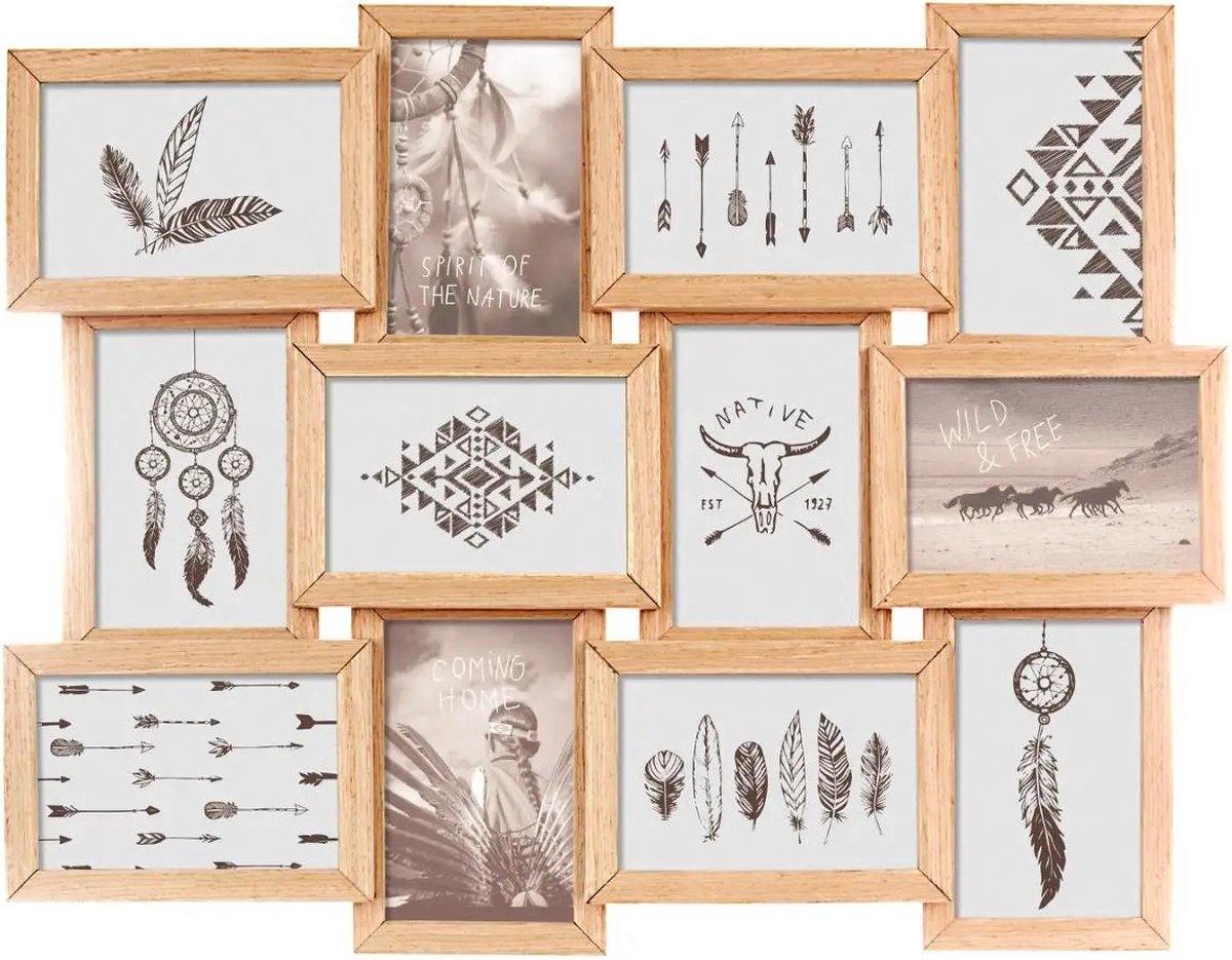Atmosphera collage fotolijst - voor 12 foto's - 58 x 45 cm - hout - fotolijsten