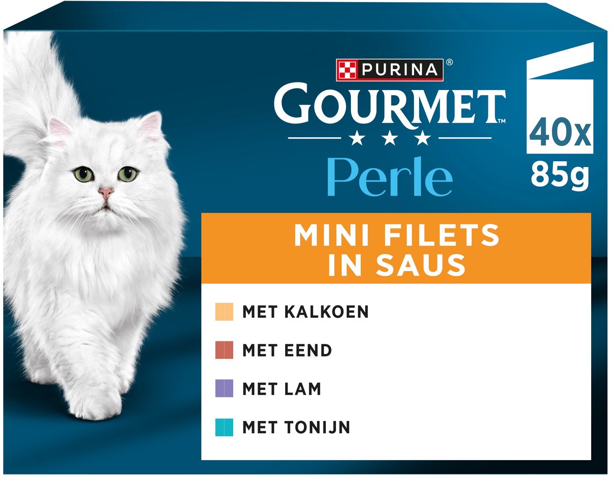 Gourmet perle mini filets in saus - kattenvoer natvoer - kalkoen eend tonijn lam - 40 x 85 g