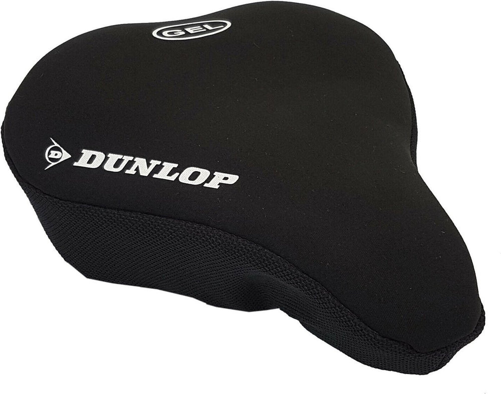 Dunlop fietszadelhoes gel - hoes voor fietszadel - zadelcover - fietsen zonder zadelpijn - gelzadel - beschermt zadel slijtage - met trekkoord voor bevestiging - 24 x 27 cm - zwart