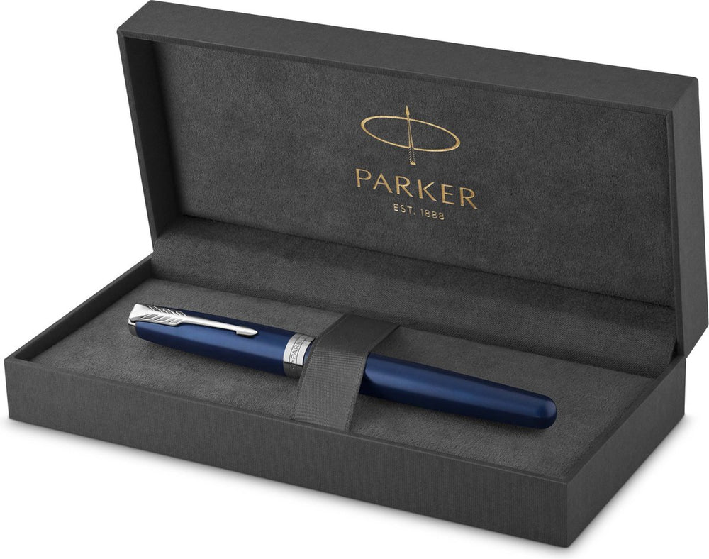 Parker sonnet rollerballpen | blauw gelakt met palladium trim | fijne punt zwarte inkt | geschenkverpakking