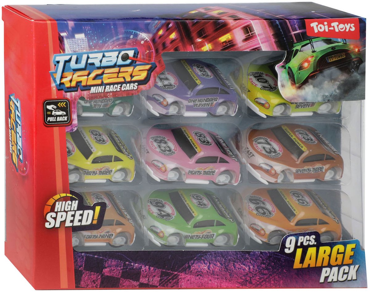 Turbo Racers mini rally pull-back cars, 9 pcs.